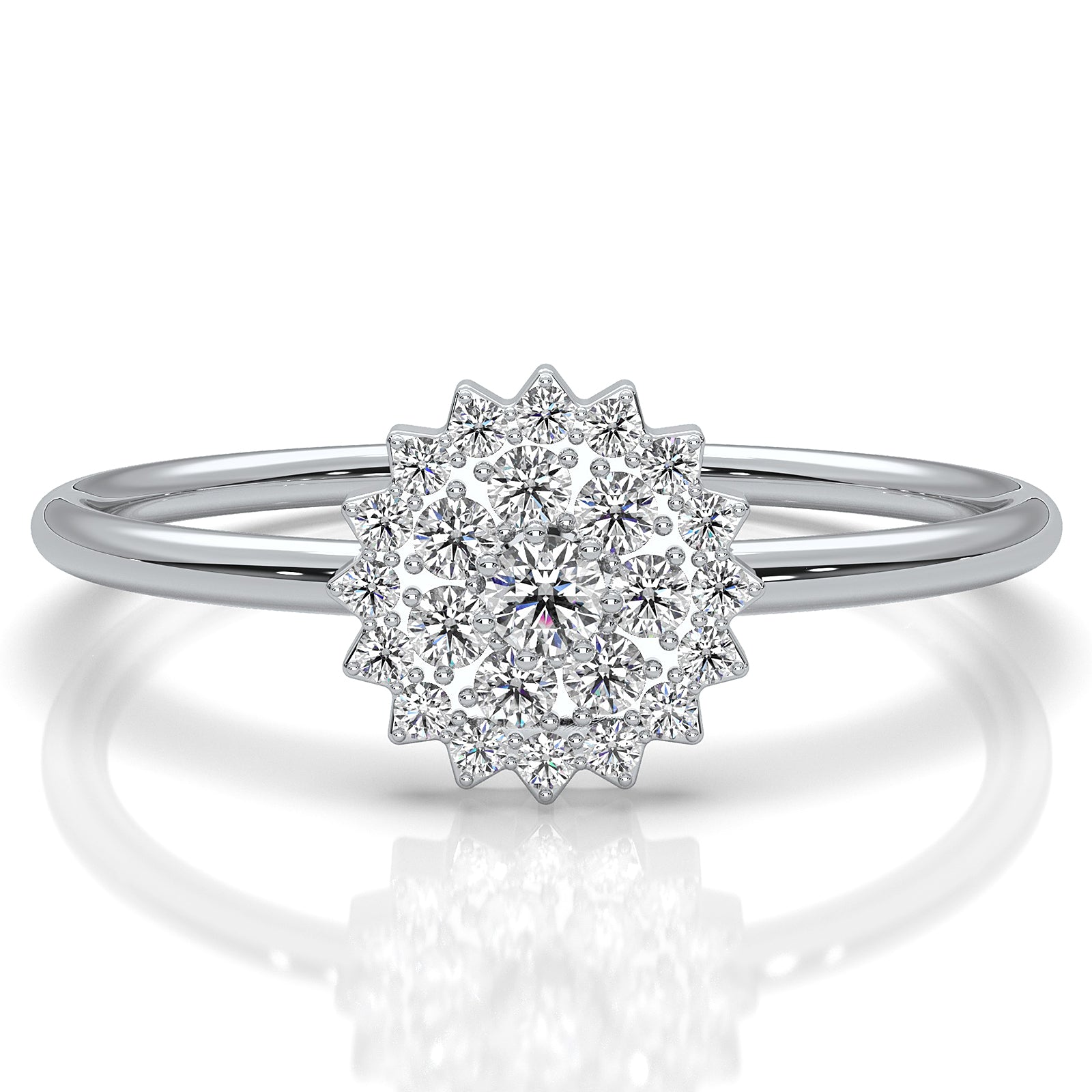 Starburst Light Weight Halo Round Lab Diamond Engagement Ring 0.15ctw.