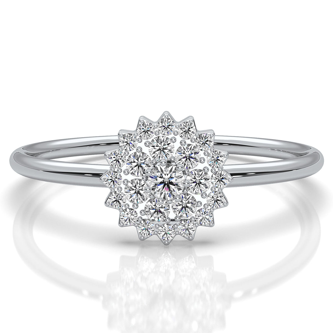Starburst Light Weight Halo Round Lab Diamond Engagement Ring 0.15ctw.