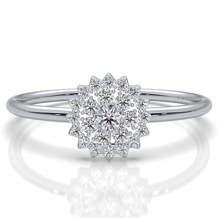 Starburst Light Weight Halo Round Lab Diamond Engagement Ring 0.15ctw.