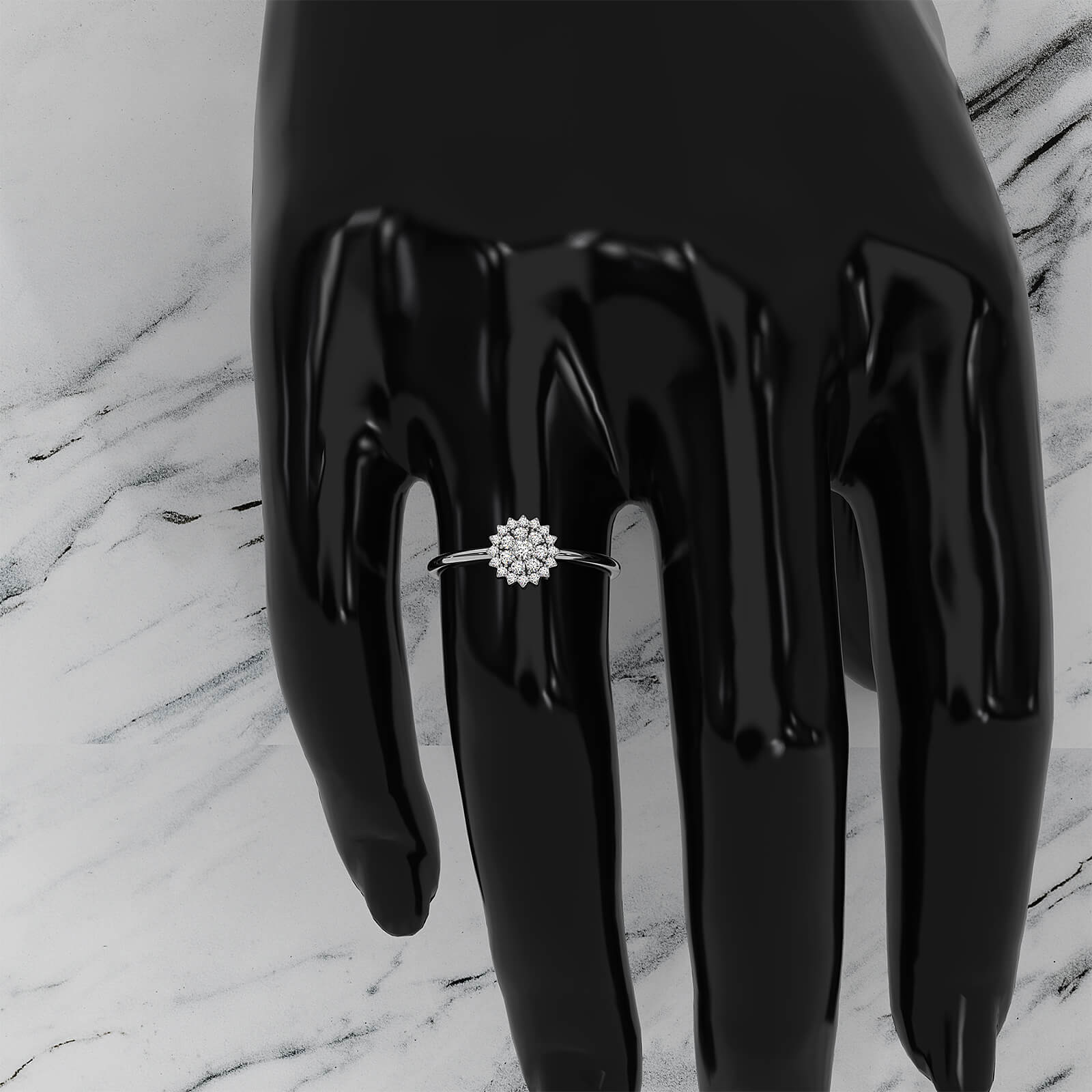 Starburst Light Weight Halo Round Lab Diamond Engagement Ring 0.15ctw.