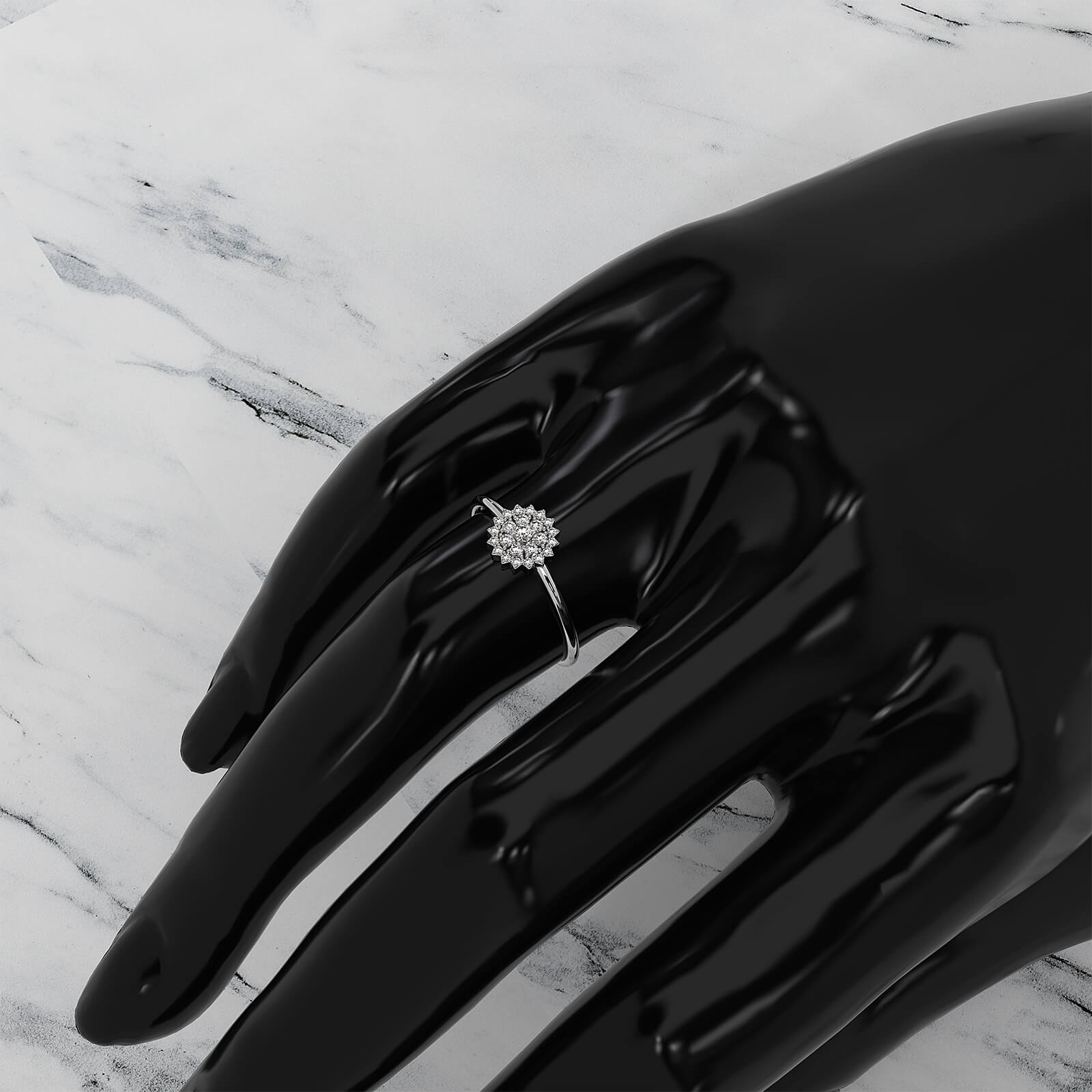 Starburst Light Weight Halo Round Lab Diamond Engagement Ring 0.15ctw.