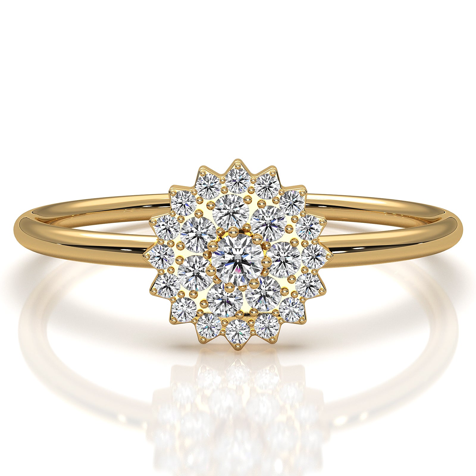 Starburst Light Weight Halo Round Lab Diamond Engagement Ring 0.15ctw.