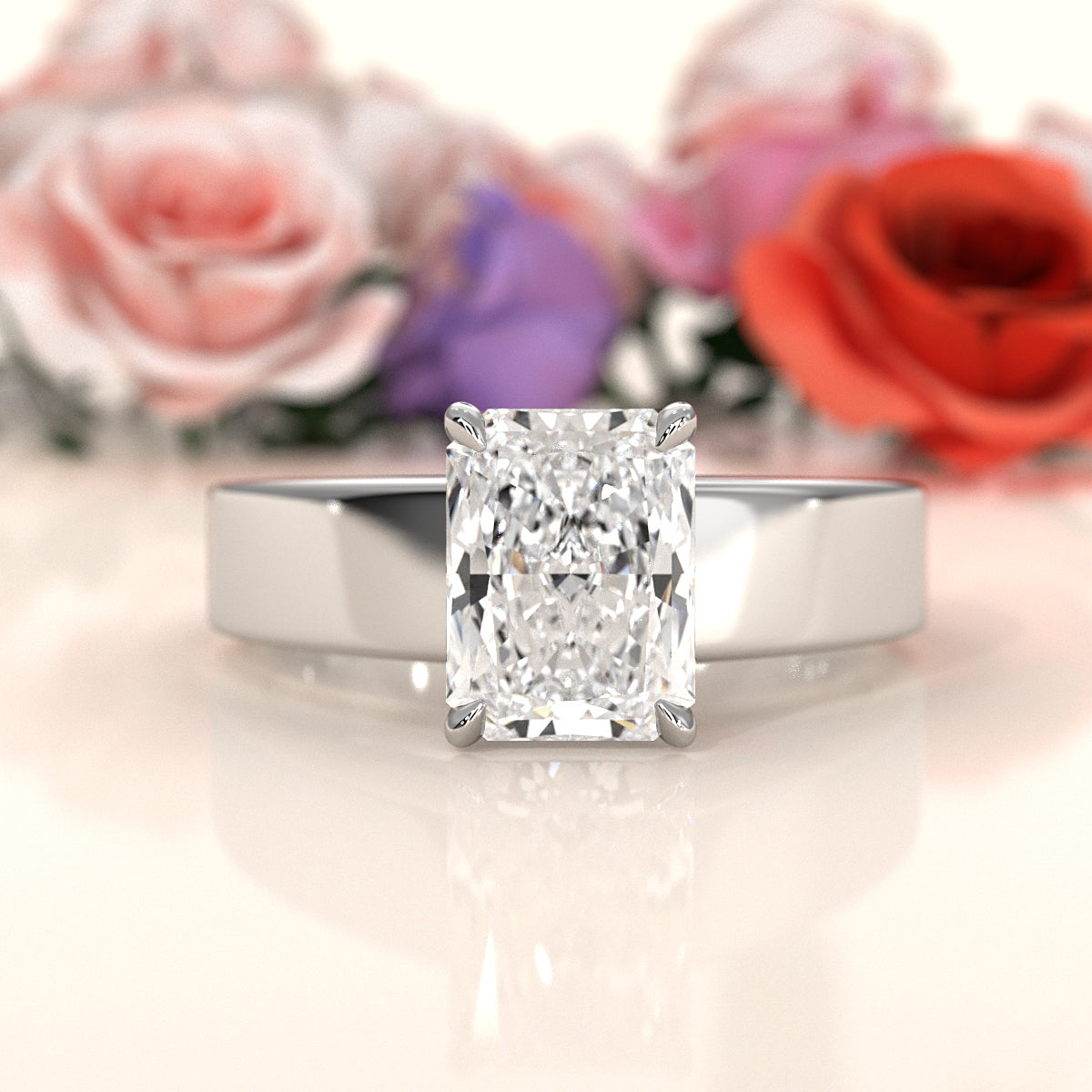 7gm 5.5m Cathedral Style Prong Set Lab Grown Diamond Engagement Solitaire Ring IGI Certified 1.00 Ctw.