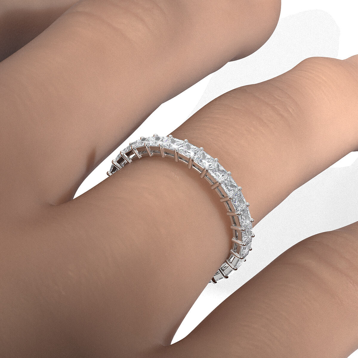 Princess Lab Diamond Shared Prong Women's Wedding Band 2.25 mm 1.85ctw.