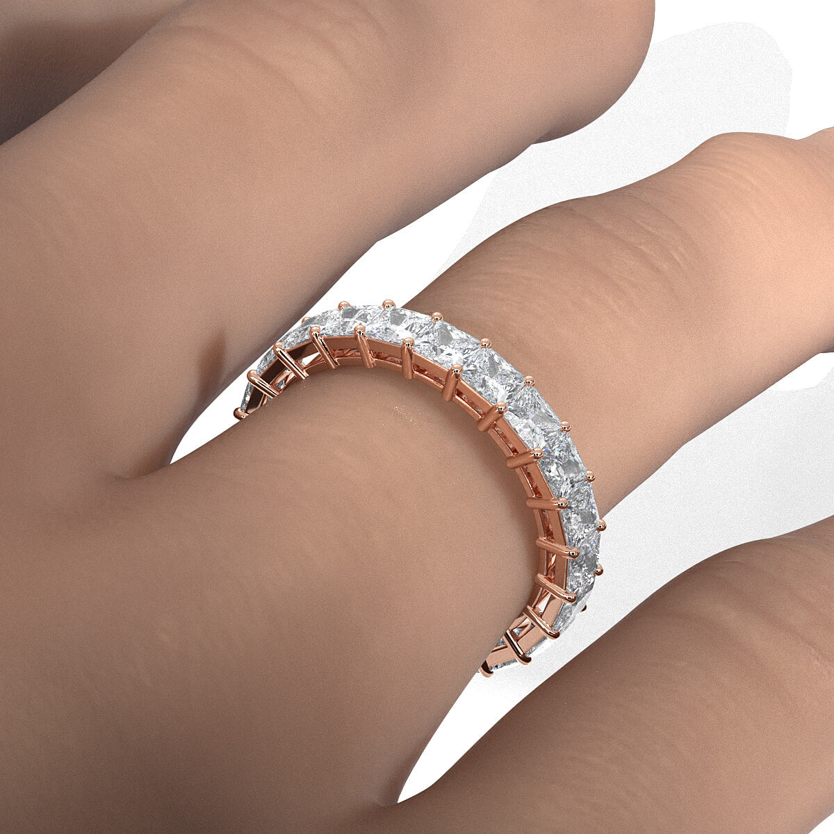 Princess Lab Diamond Shared Prong Women's Wedding Band 3 mm 3.4ctw.