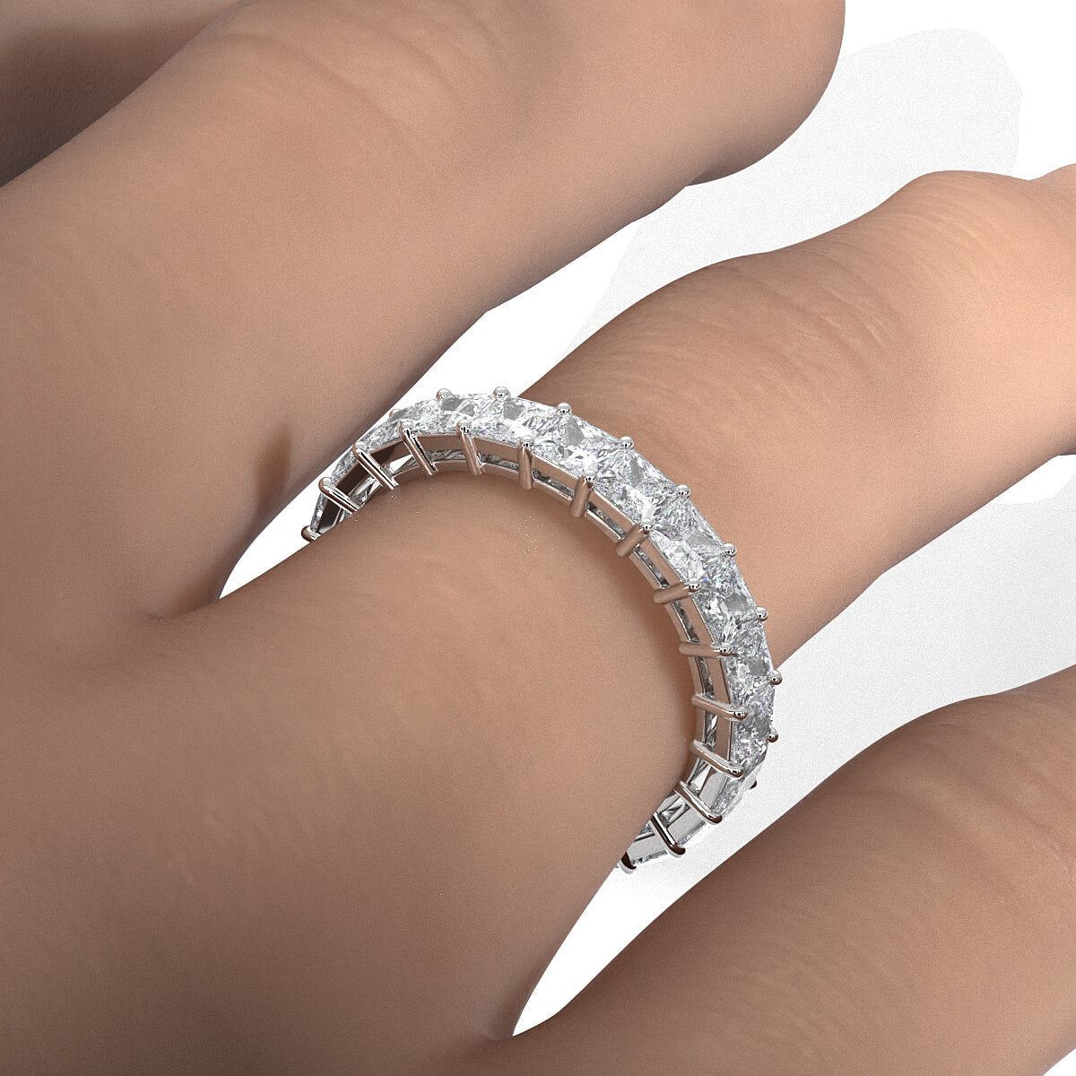 Princess Lab Diamond Shared Prong Women's Wedding Band 3 mm 3.4ctw.