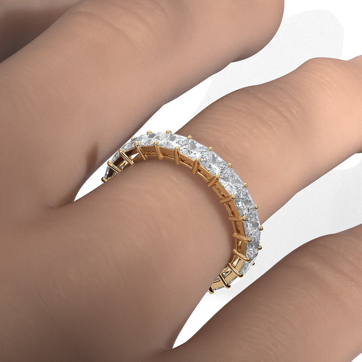 Princess Lab Diamond Shared Prong Women's Wedding Band 3 mm 3.4ctw.