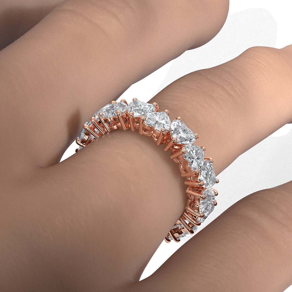 Heart Shared Prong Women's Wedding Band Lab  Diamond 4 mm 4.9ctw.