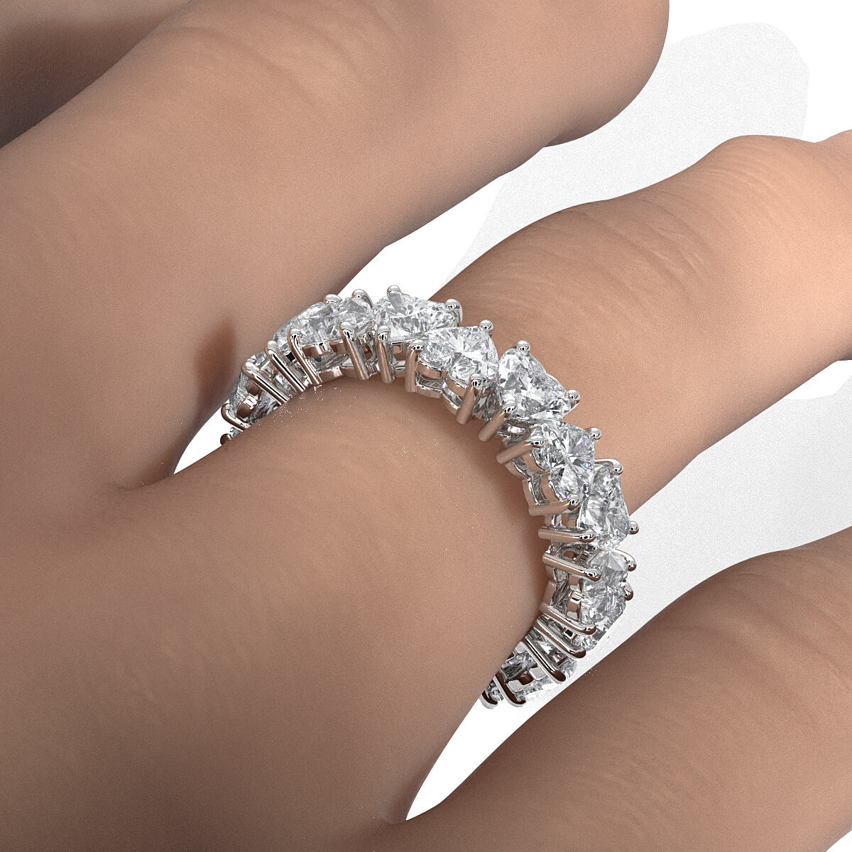 Heart Shared Prong Women's Wedding Band Lab  Diamond 4 mm 4.9ctw.