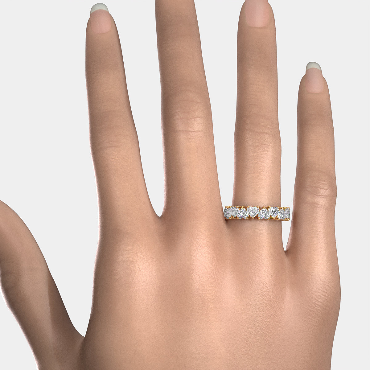 Heart Shared Prong Women's Wedding Band Lab  Diamond 4 mm 4.9ctw.