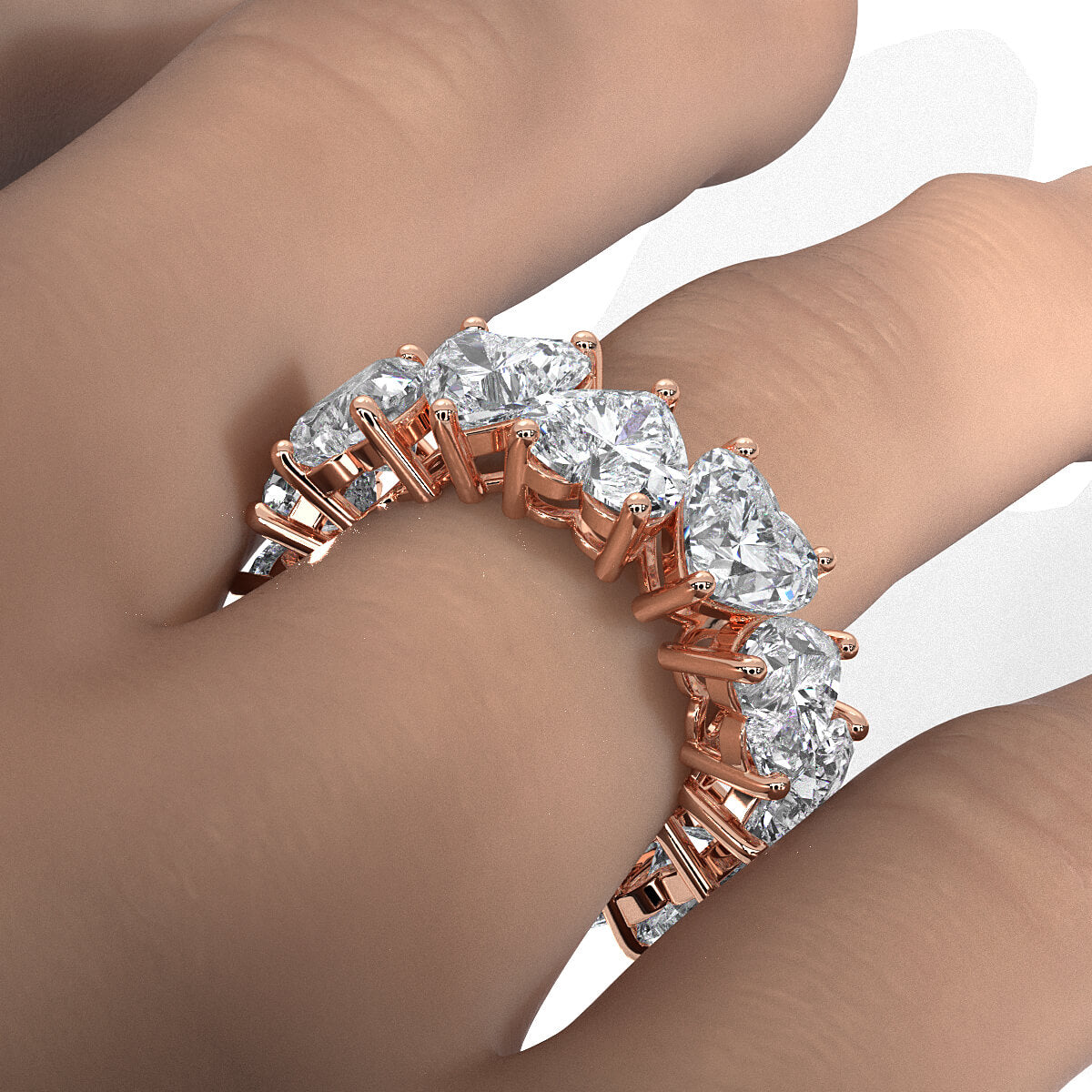 Women's Eternity Wedding Band Heart Shared Prong Lab Diamond 6.6 mm 12ctw.