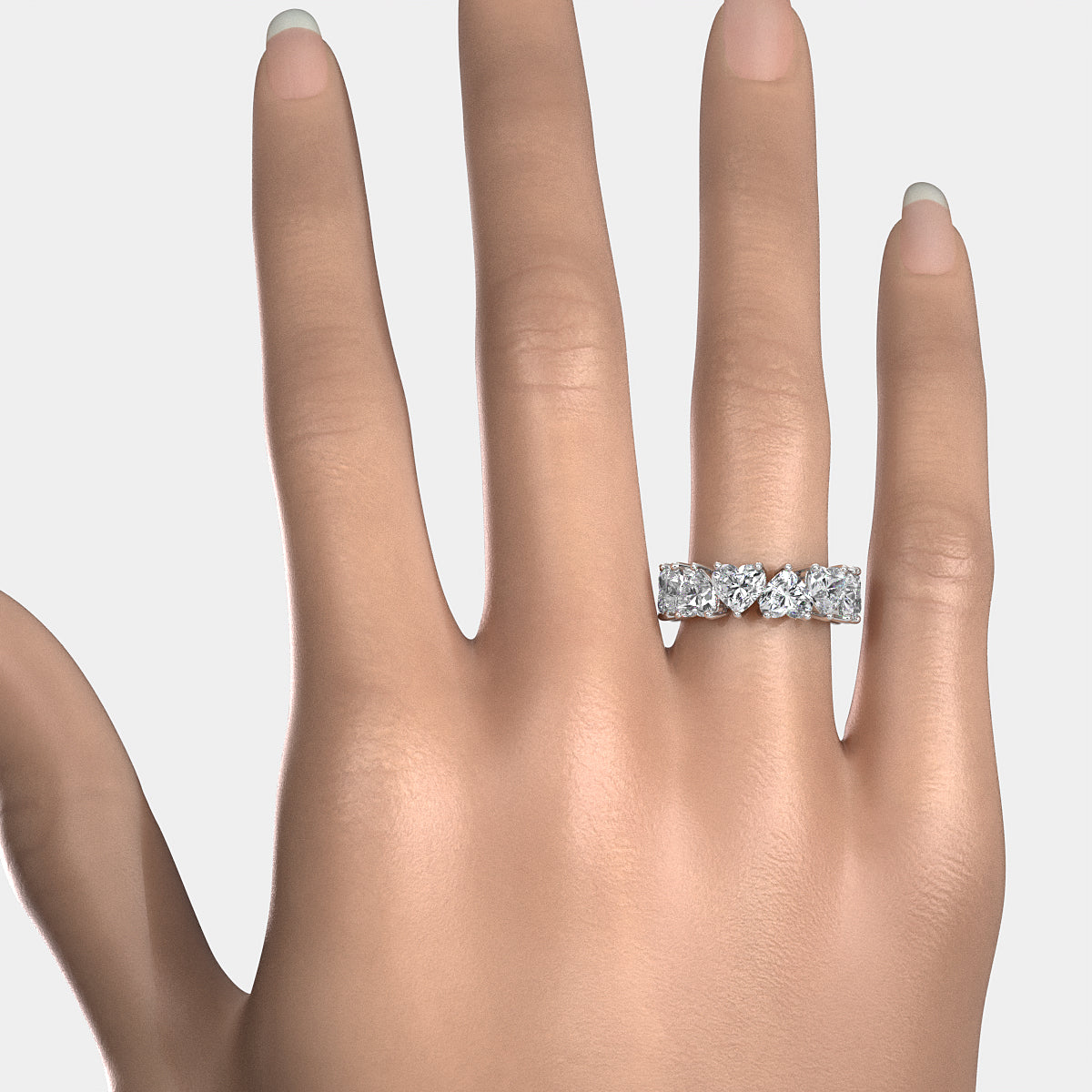 Women's Eternity Wedding Band Heart Shared Prong Lab Diamond 6.6 mm 12ctw.