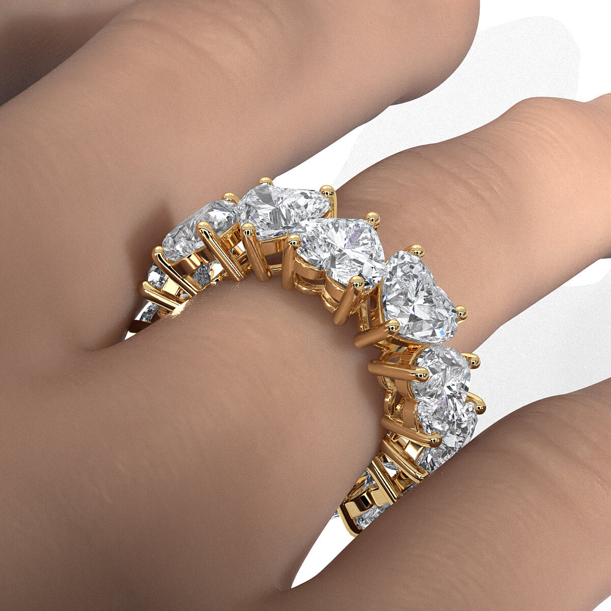 Women's Eternity Wedding Band Heart Shared Prong Lab Diamond 6.6 mm 12ctw.