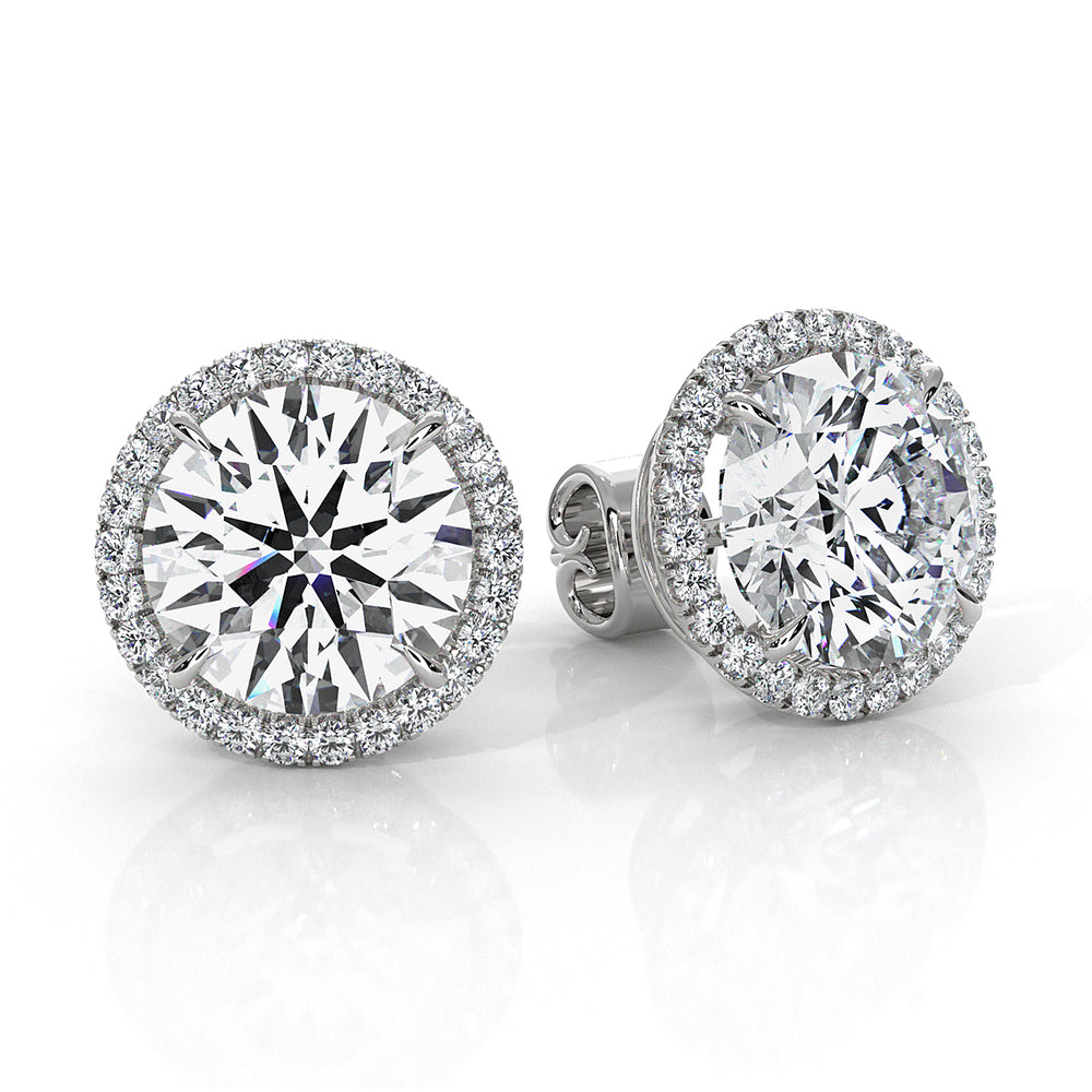 Halo Round  Claw Prong Lab grown Diamond Earring  Platinum 6.35Ctw.
