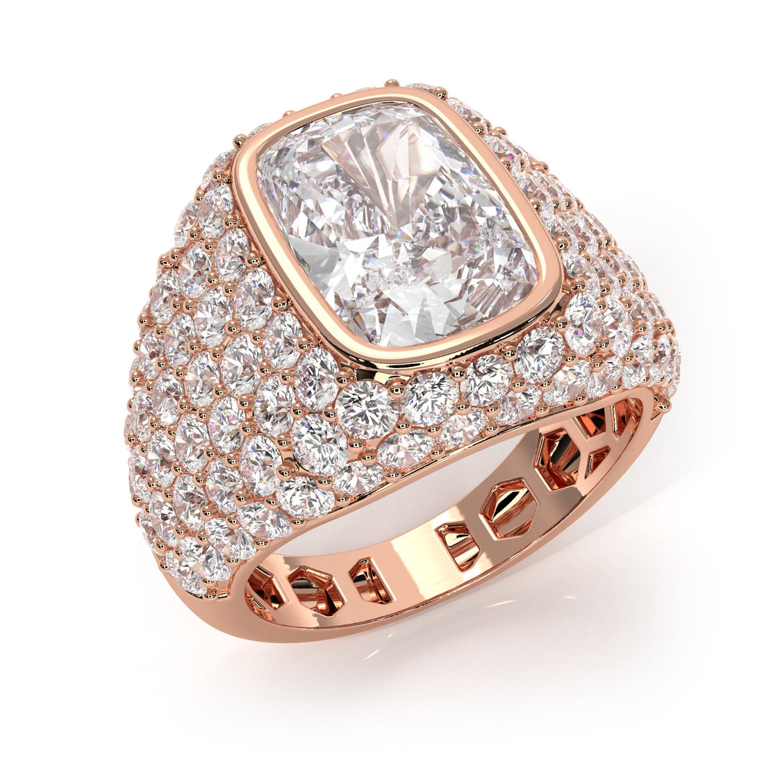 Cushion Diamond Dome Men's Cocktail Ring 14K White Gold IGI Certified 8.56ctw