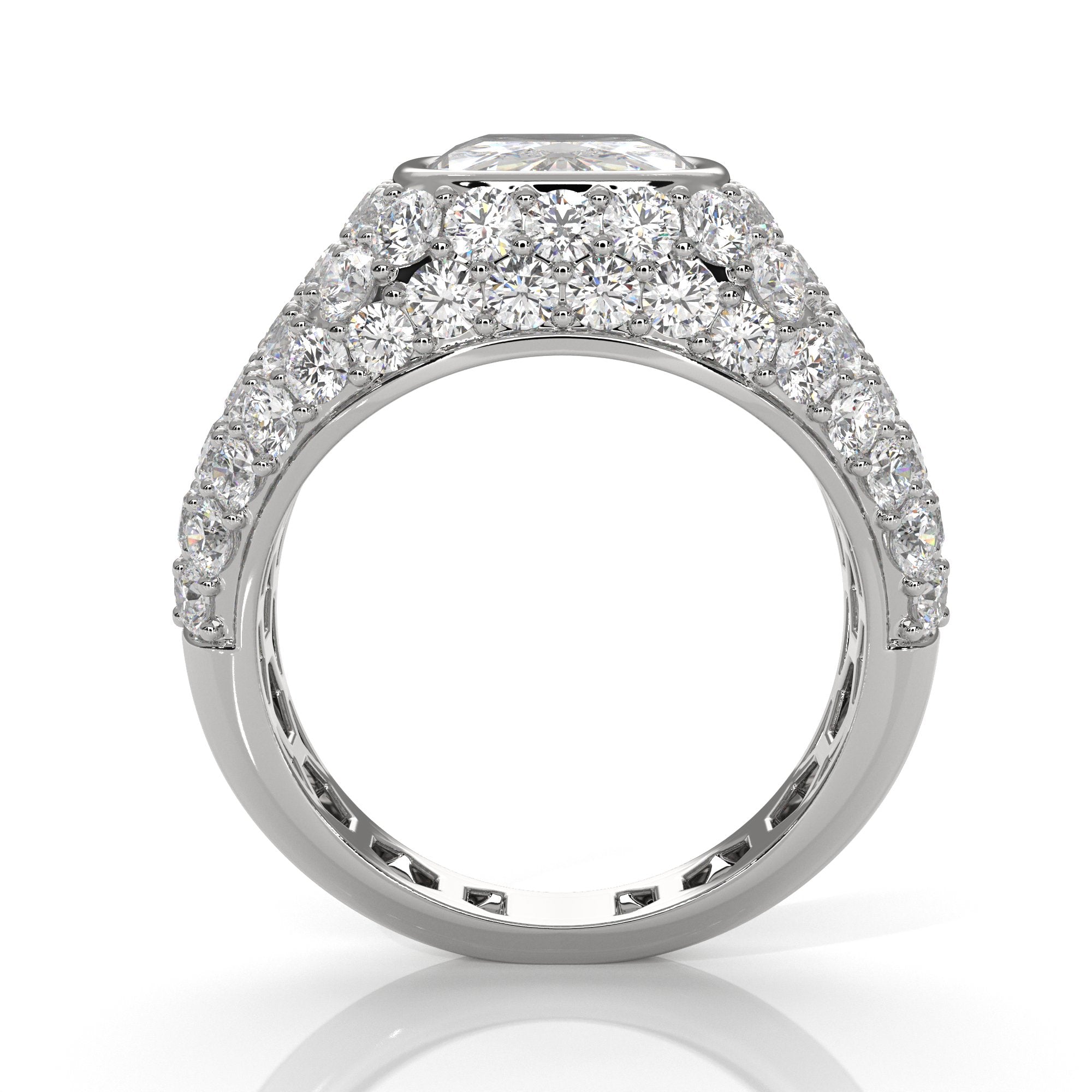 Cushion Diamond Dome Men's Cocktail Ring 14K White Gold IGI Certified 8.56ctw