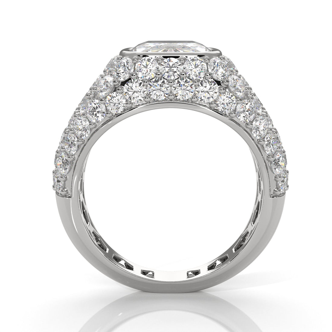 Cushion Diamond Dome Men's Cocktail Ring 14K White Gold IGI Certified 8.56ctw