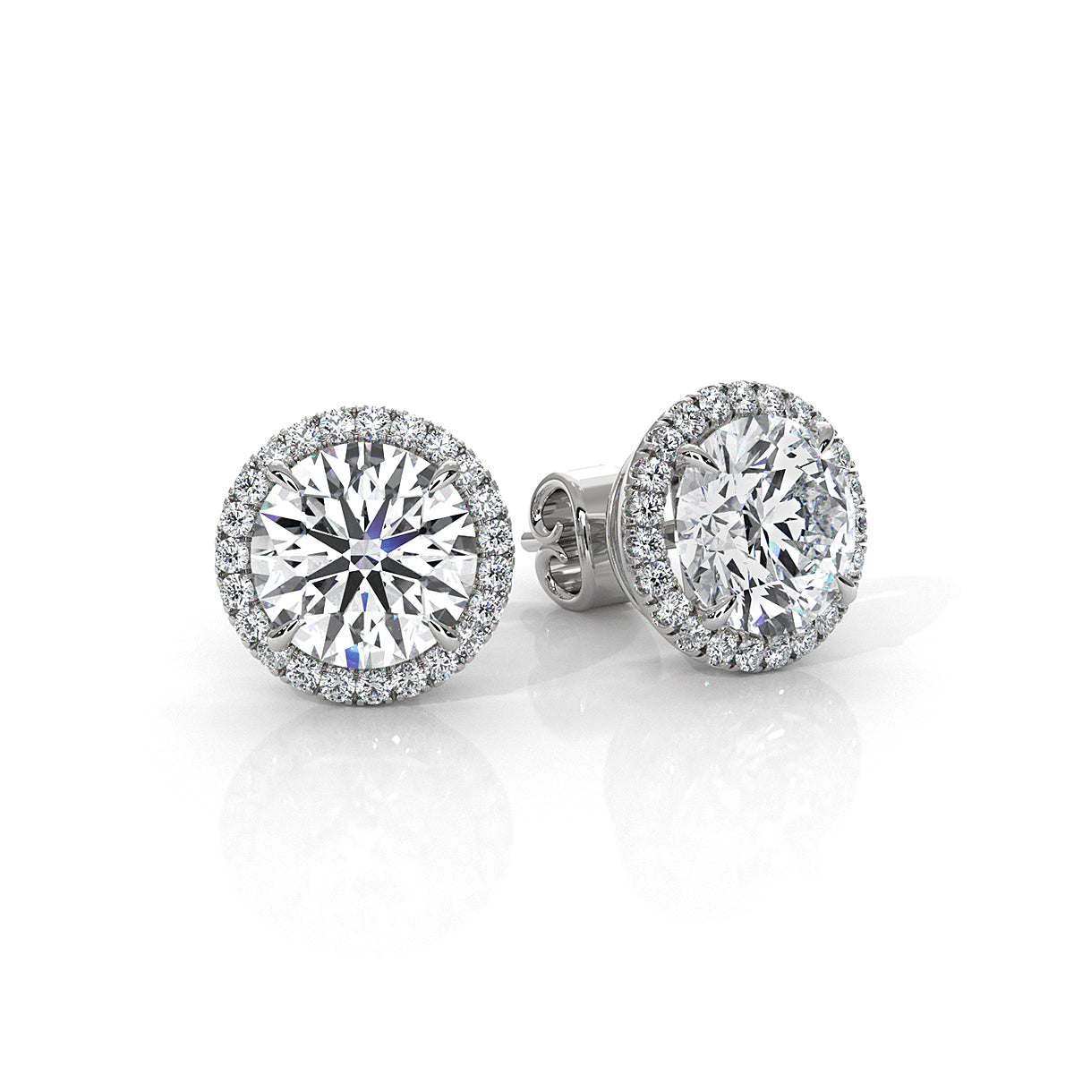 Round Lab Grown Diamond Claw Prong Women's Earring 14k White Gold 2.28 Ctw.