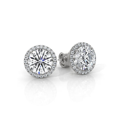 Round Lab Grown Diamond Claw Prong Women's Earring 14k White Gold 2.28 Ctw.