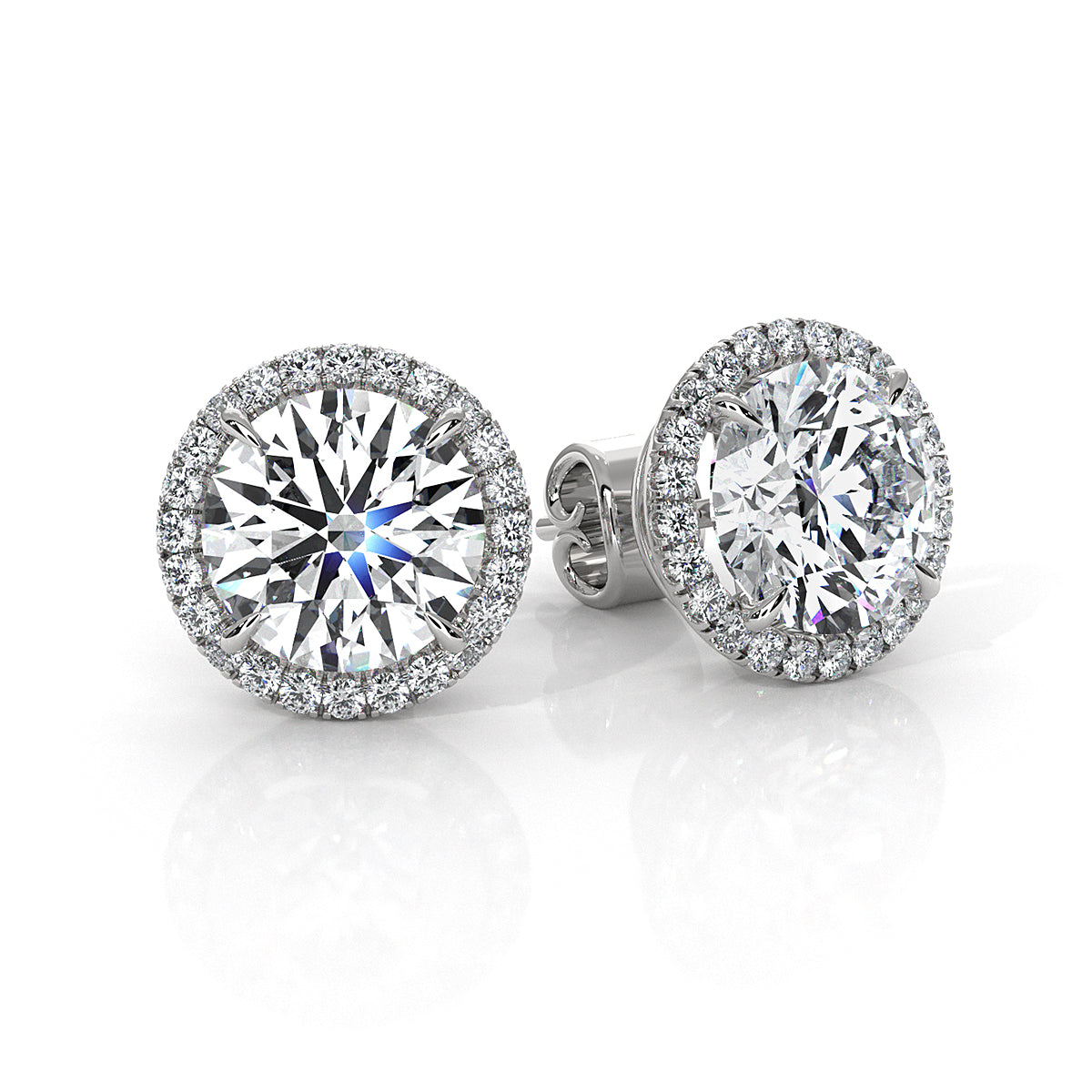 Round Lab Grown Diamond Claw Prong Women's Earring 14k White Gold 2.28 Ctw.