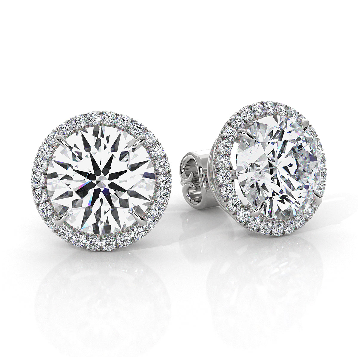 Round Lab Grown Diamond Claw Prong Women's Earring 14k White Gold 2.28 Ctw.