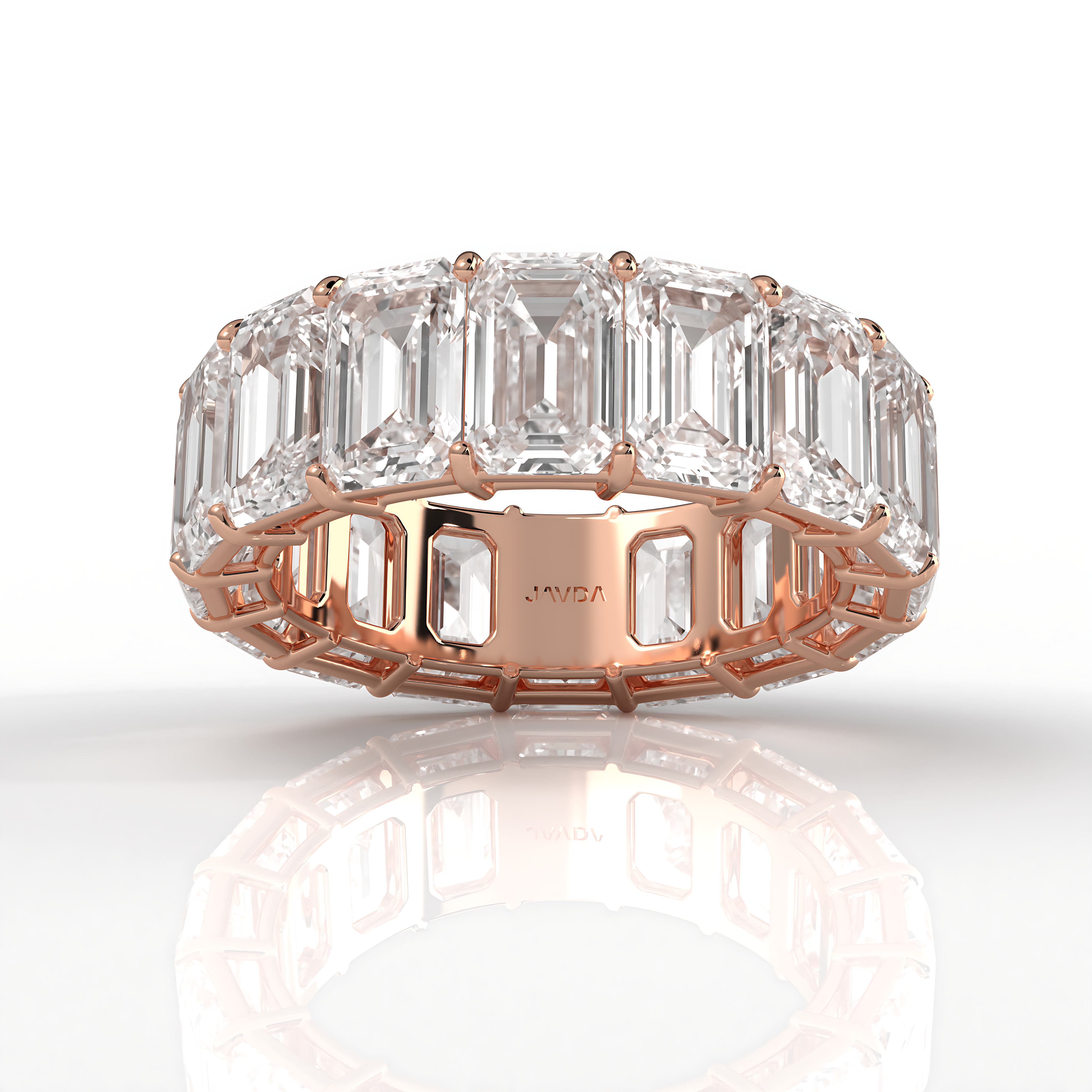 Emerald Lab Diamond Women's Shared Prong Wedding Band 6.5 mm 13.2ctw.