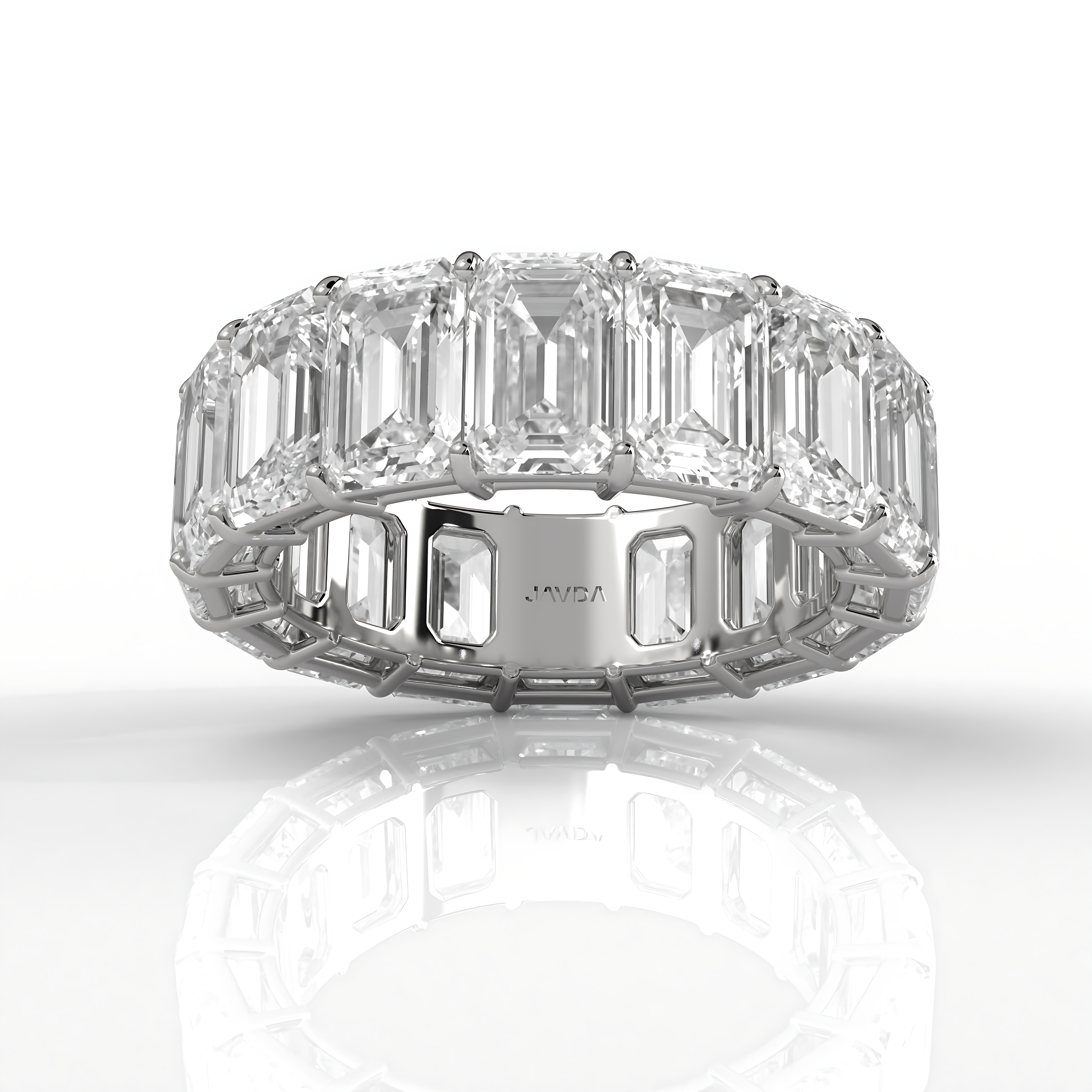 Emerald Lab Diamond Women's Shared Prong Wedding Band 6.5 mm 13.2ctw.