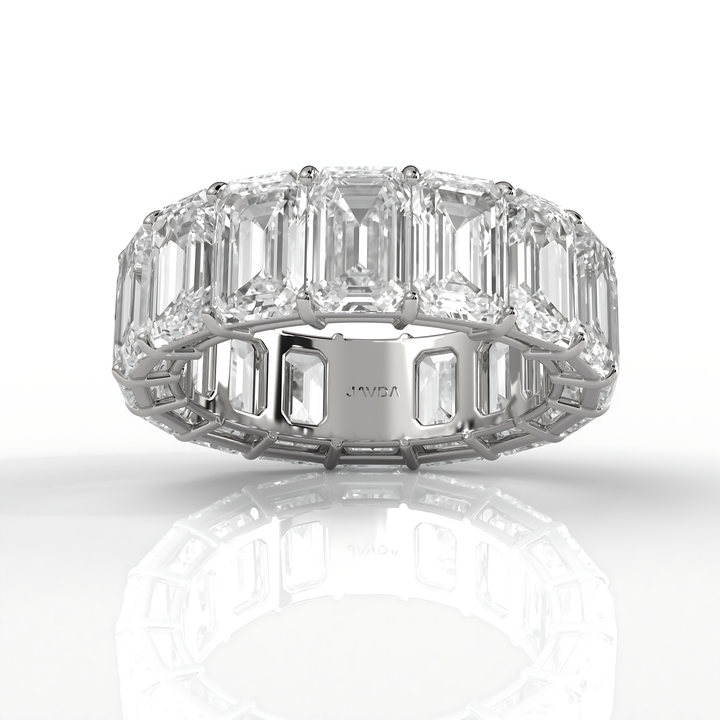 Emerald Lab Diamond Women's Shared Prong Wedding Band 6.5 mm 13.2ctw.