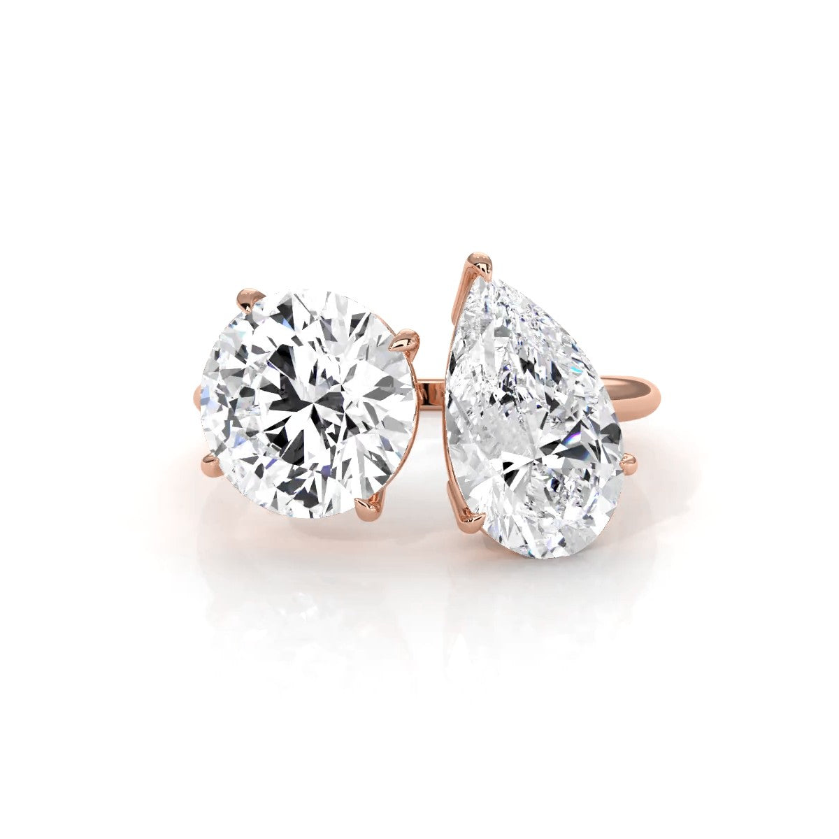 2Stone Round Pear Diamond Engagement Prong Set 14K White Gold 4.58 Ctw.