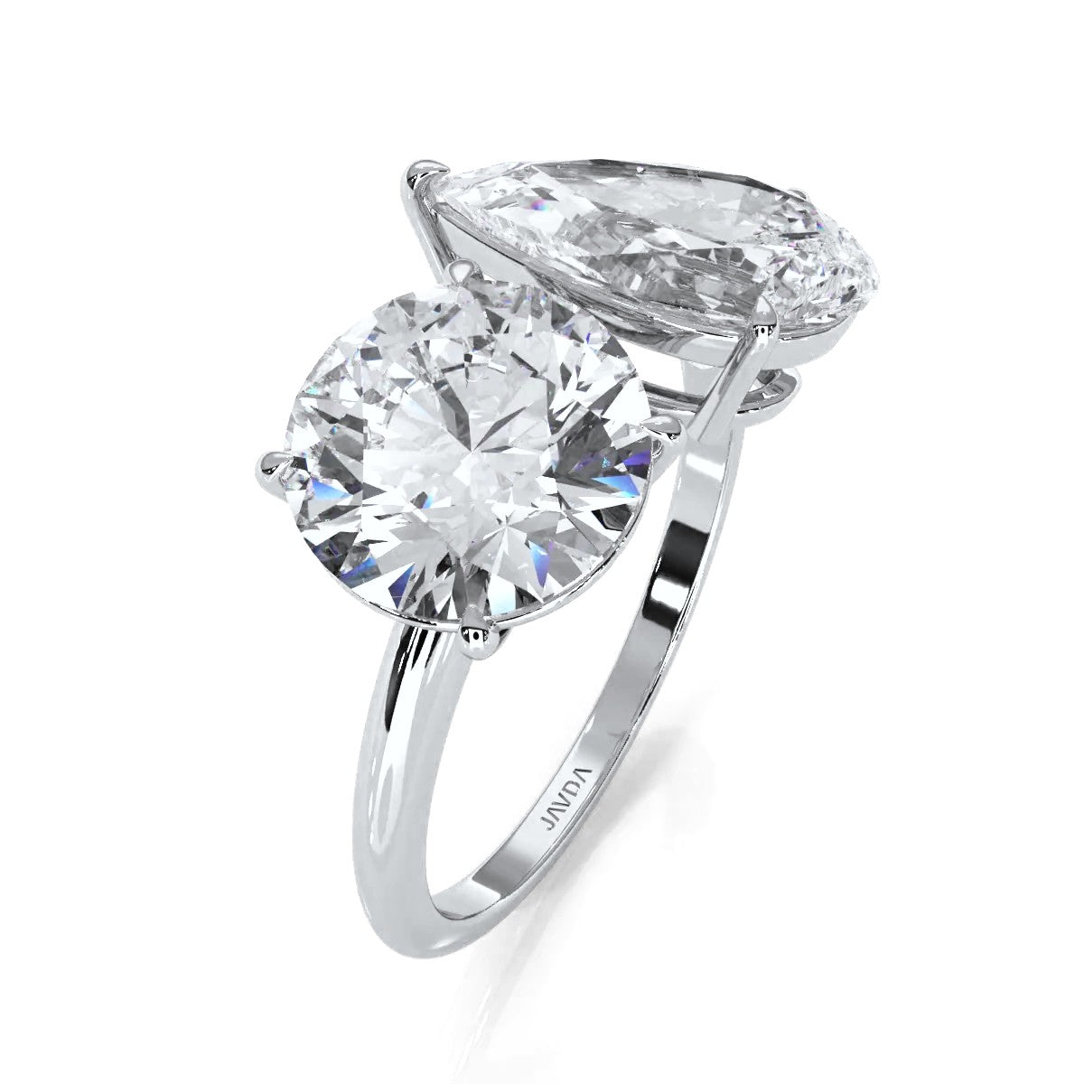 2Stone Round Pear Diamond Engagement Prong Set 14K White Gold 4.58 Ctw.