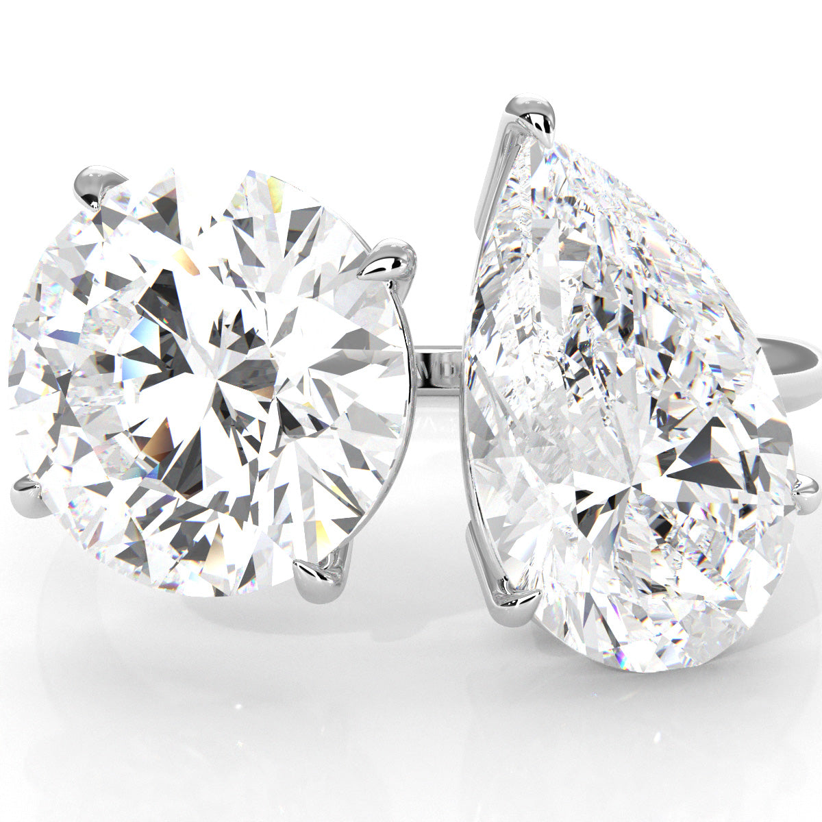 2Stone Round Pear Diamond Engagement Prong Set 14K White Gold 4.58 Ctw.