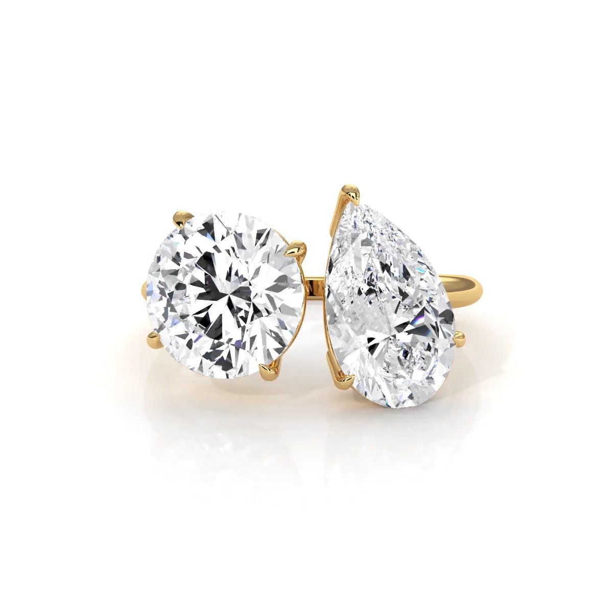 2Stone Round Pear Diamond Engagement Prong Set 14K White Gold 4.58 Ctw.