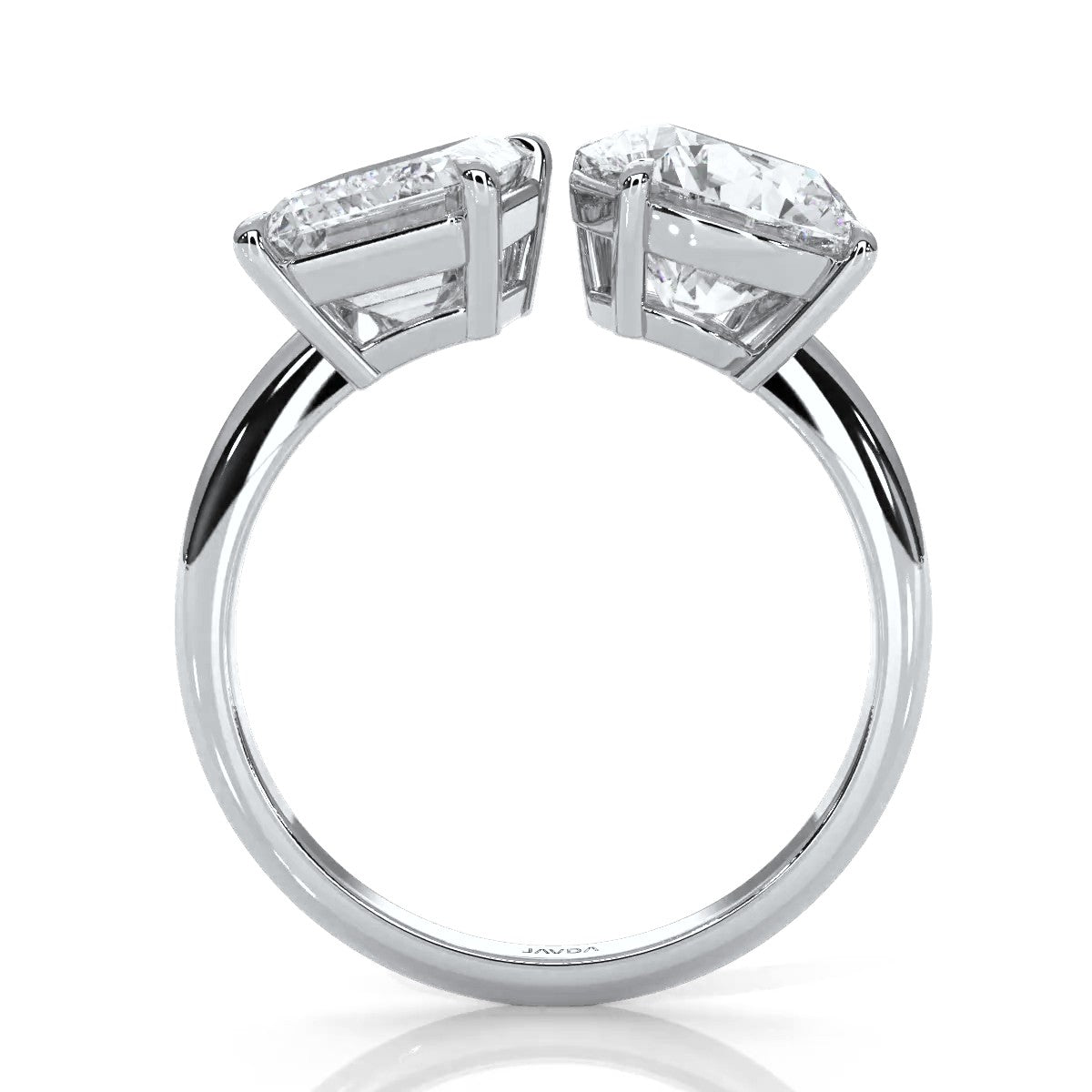 2 Stone Emerald Round Diamond Engagement Prong Set 14K White Gold 4.08 Ctw.