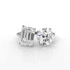 2 Stone Emerald Round Diamond Engagement Prong Set 14K White Gold 4.08 Ctw.