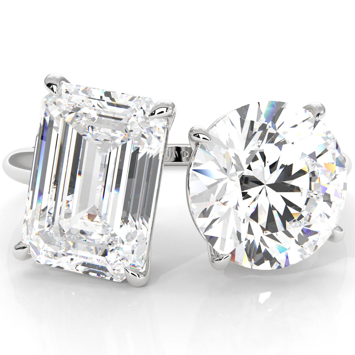 2 Stone Emerald Round Diamond Engagement Prong Set 14K White Gold 4.08 Ctw.