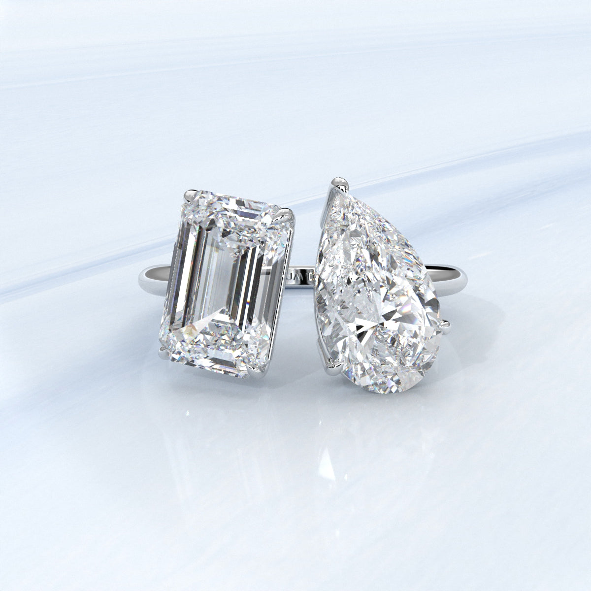 2 Stone Emerald Pear Cut Diamond Engagement Prong Set Ring 14k White Gold 4.63 Ctw.