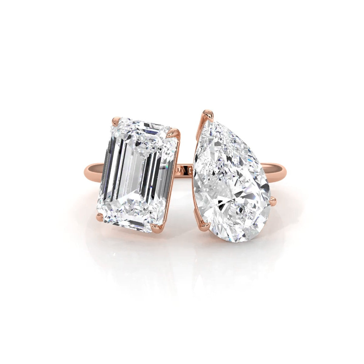 2 Stone Emerald Pear Cut Diamond Engagement Prong Set Ring 14k White Gold 4.63 Ctw.