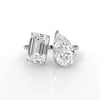 2 Stone Emerald Pear Cut Diamond Engagement Prong Set Ring 14k White Gold 4.63 Ctw.