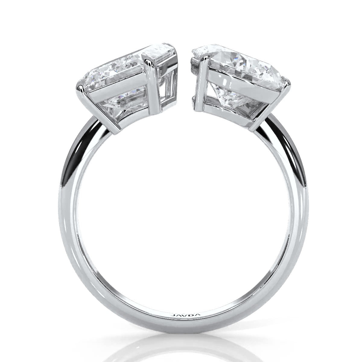 2 Stone Emerald Pear Cut Diamond Engagement Prong Set Ring 14k White Gold 4.63 Ctw.