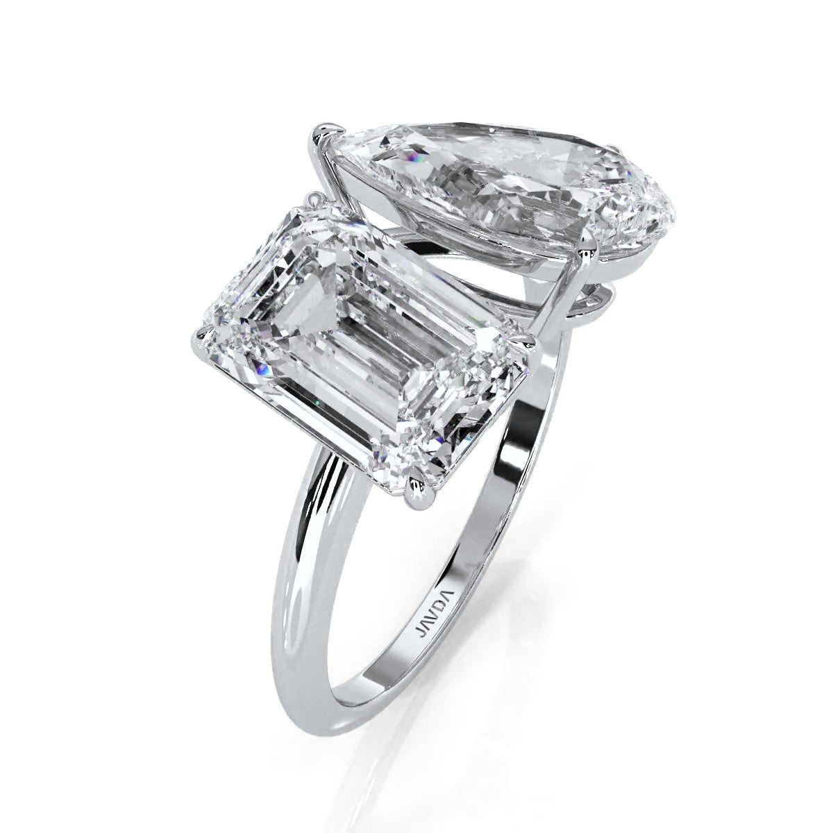 2 Stone Emerald Pear Cut Diamond Engagement Prong Set Ring 14k White Gold 4.63 Ctw.