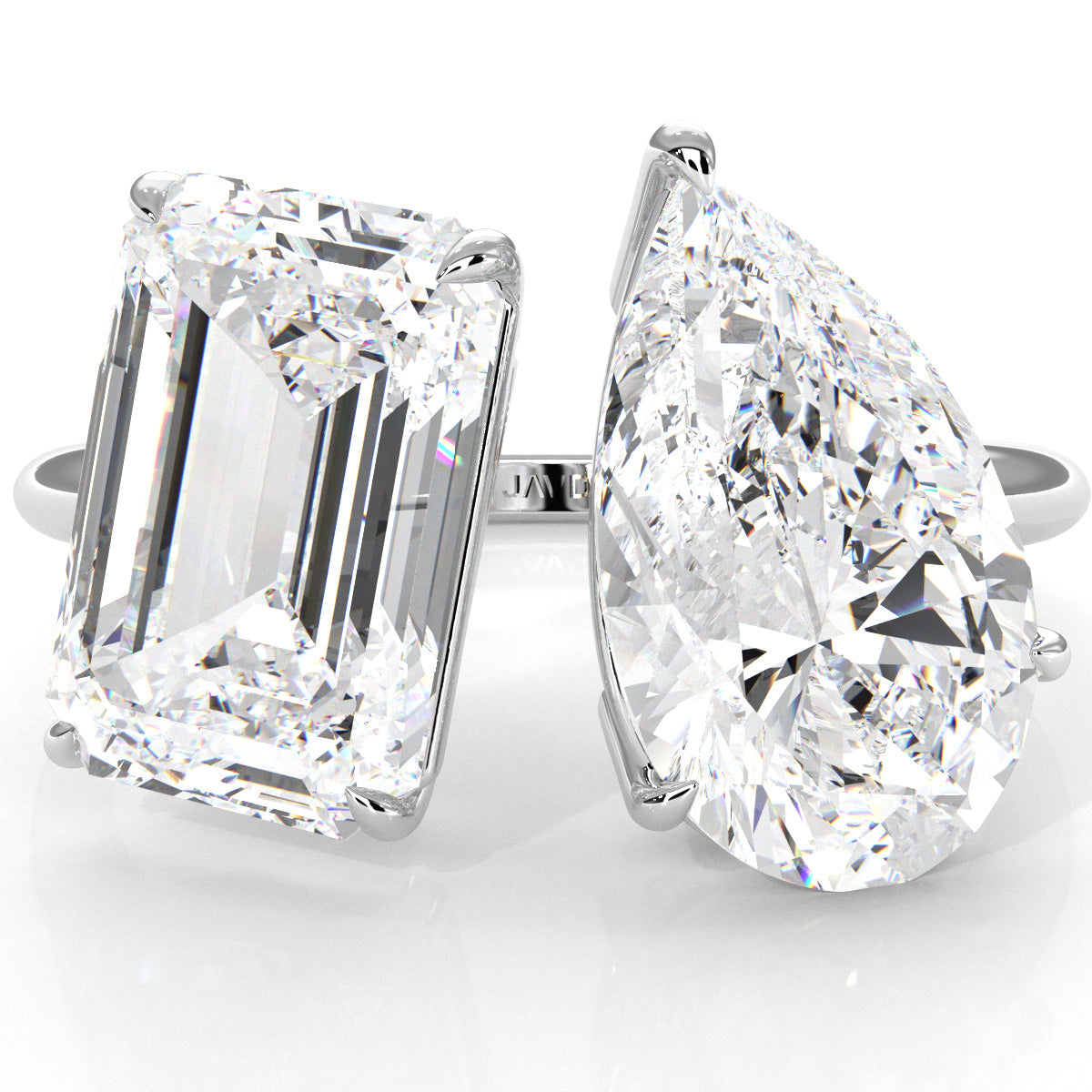 2 Stone Emerald Pear Cut Diamond Engagement Prong Set Ring 14k White Gold 4.63 Ctw.