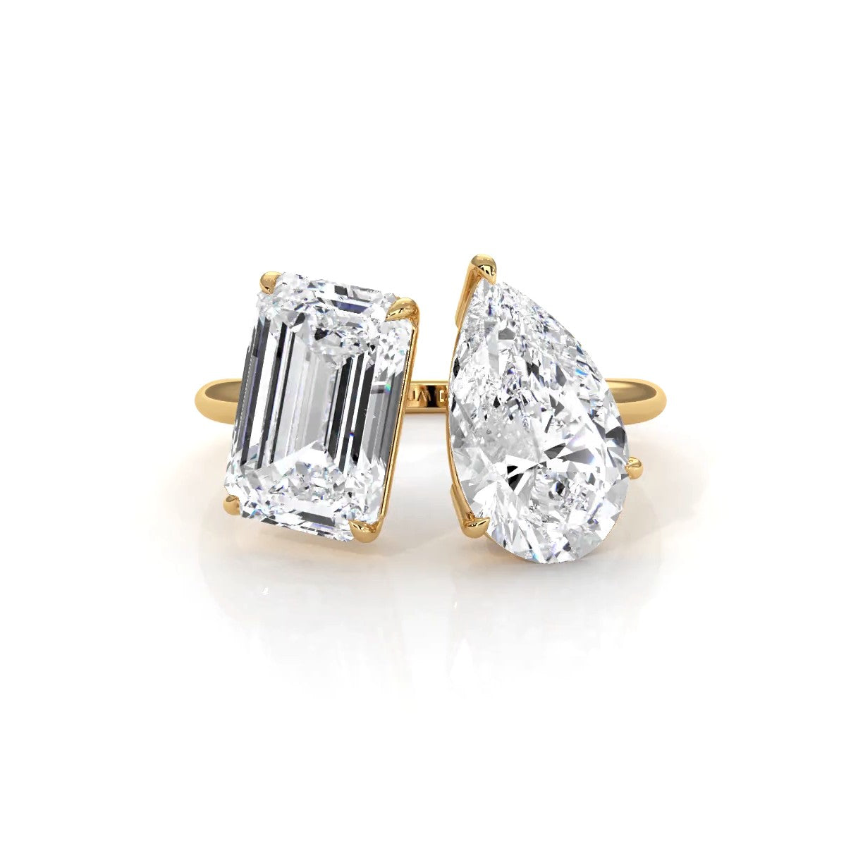 2 Stone Emerald Pear Cut Diamond Engagement Prong Set Ring 14k White Gold 4.63 Ctw.