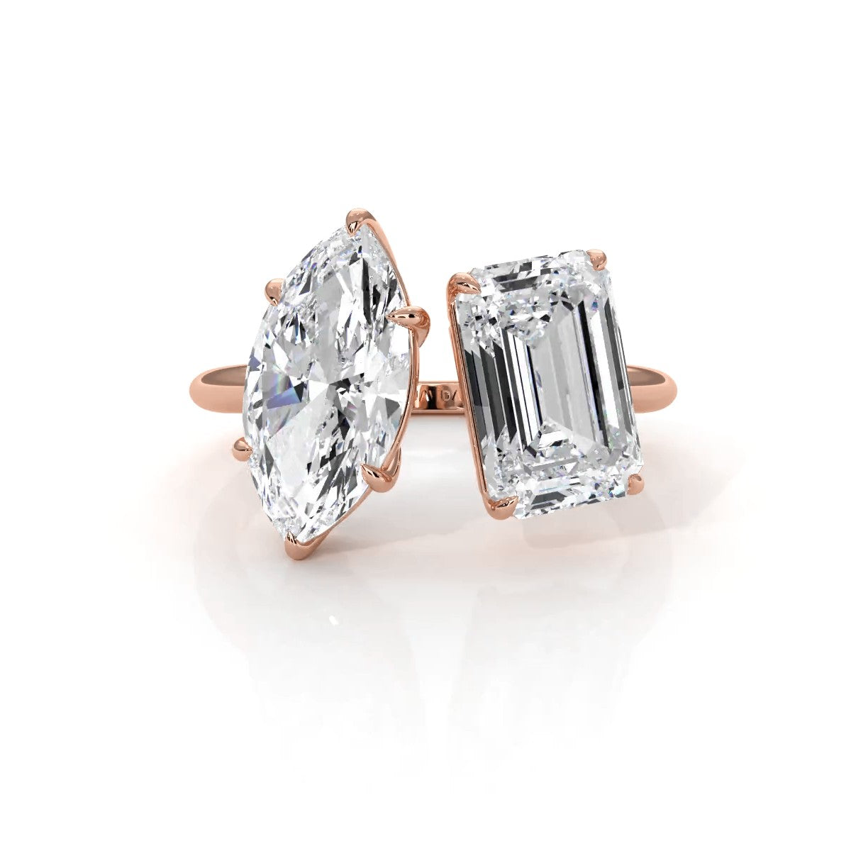 2 Stone Marquise Emerald Cut Diamond Engagement Prong Set Ring 14k White Gold 4.54 Ctw.