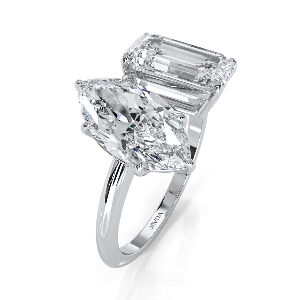 2 Stone Marquise Emerald Cut Diamond Engagement Prong Set Ring 14k White Gold 4.54 Ctw.