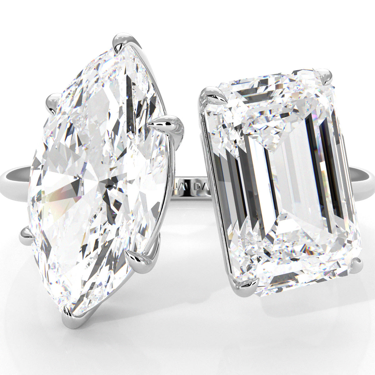 2 Stone Marquise Emerald Cut Diamond Engagement Prong Set Ring 14k White Gold 4.54 Ctw.