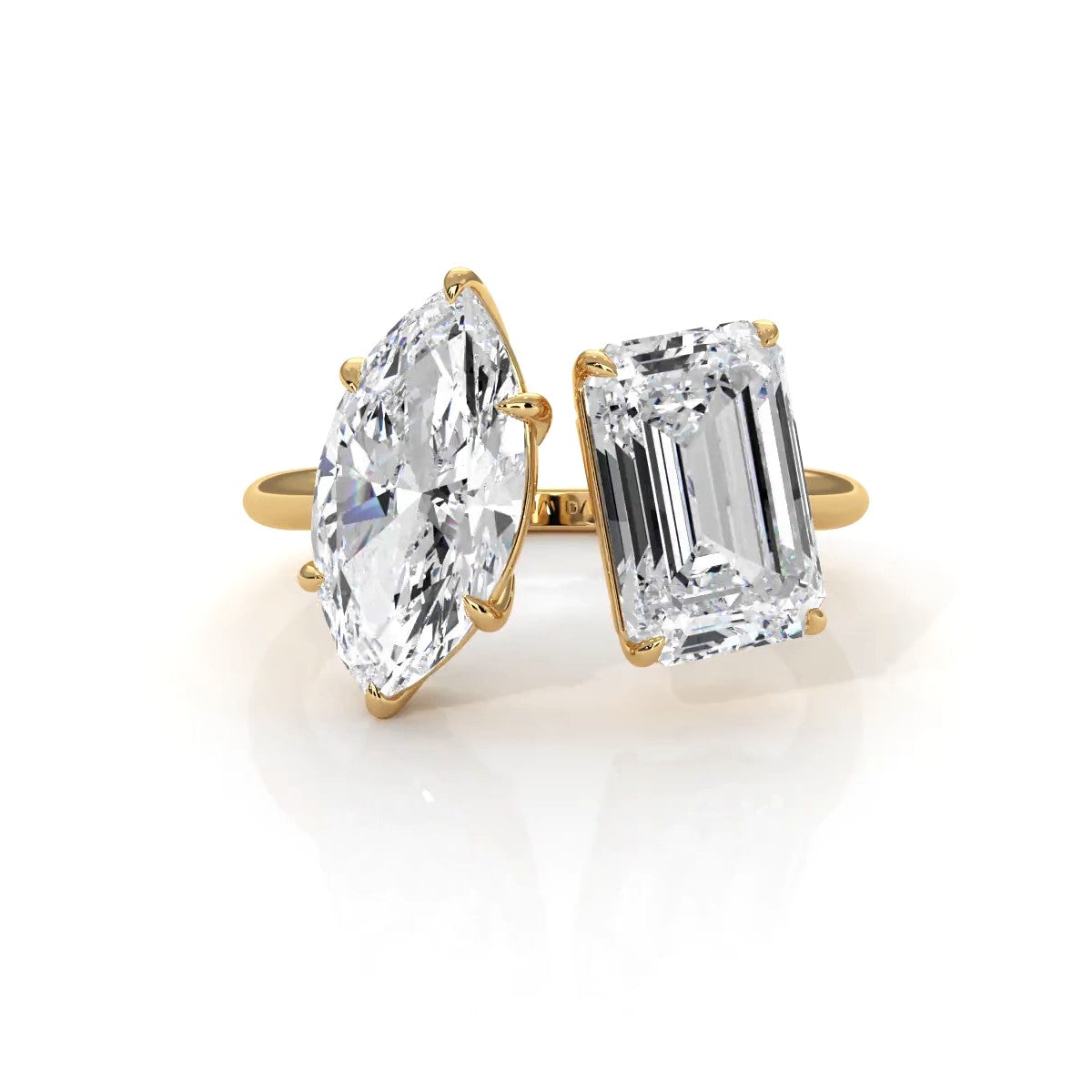 2 Stone Marquise Emerald Cut Diamond Engagement Prong Set Ring 14k White Gold 4.54 Ctw.