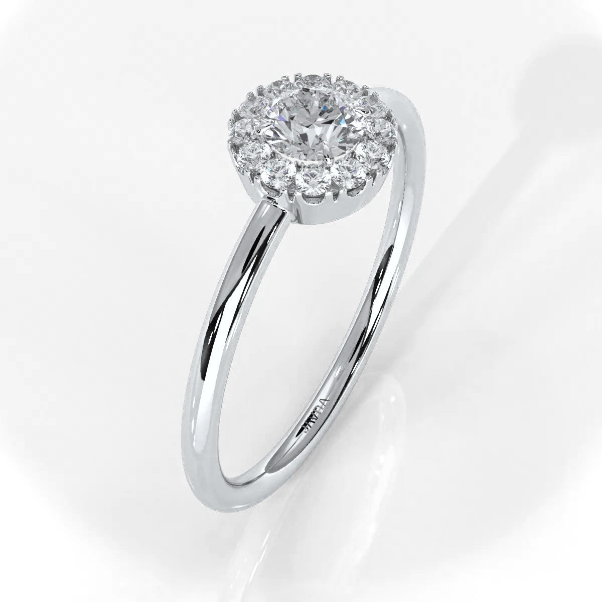French U Cut Prong Halo Round Diamond Engagement Ring 0.32 Ctw.