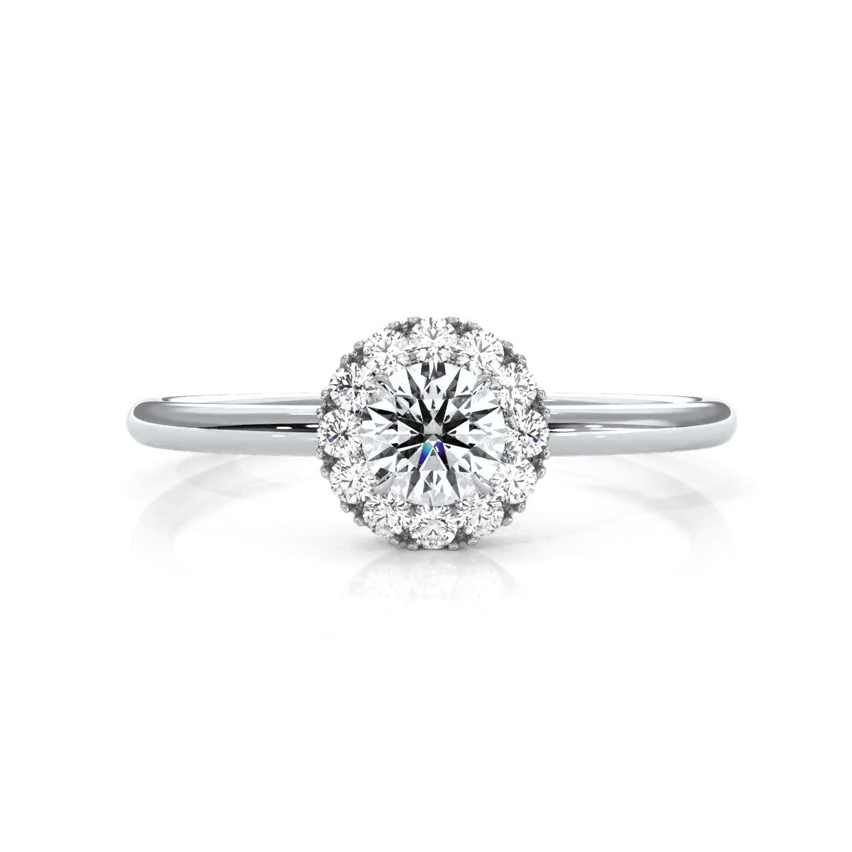 French U Cut Prong Halo Round Diamond Engagement Ring 0.32 Ctw.
