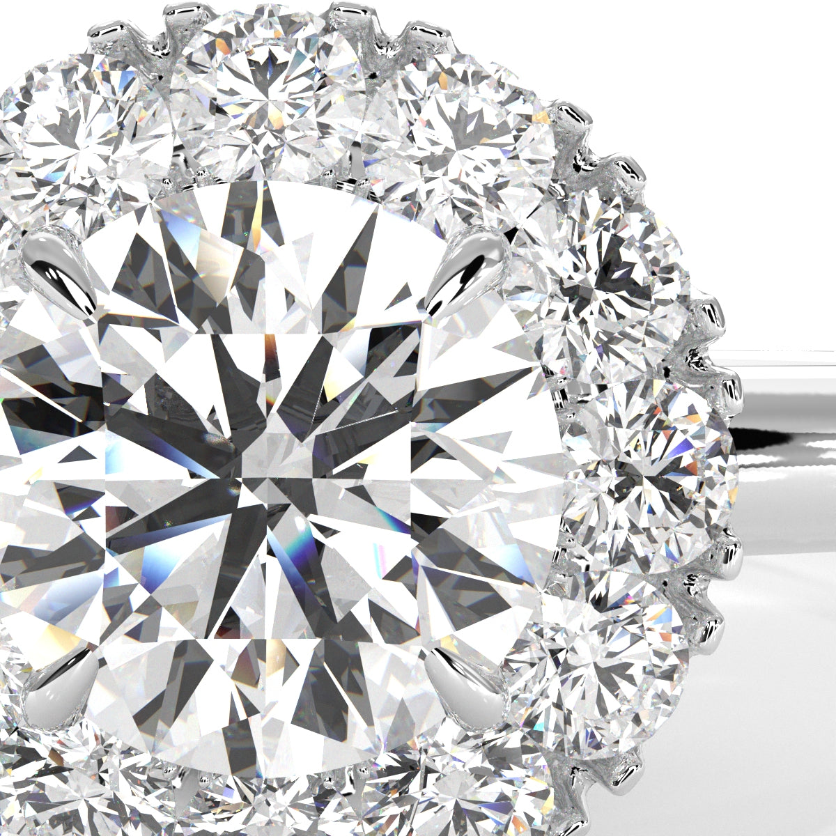 French U Cut Prong Halo Round Diamond Engagement Ring 0.32 Ctw.
