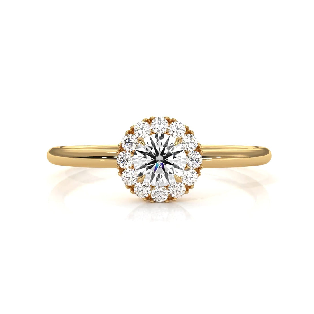 French U Cut Prong Halo Round Diamond Engagement Ring 0.32 Ctw.